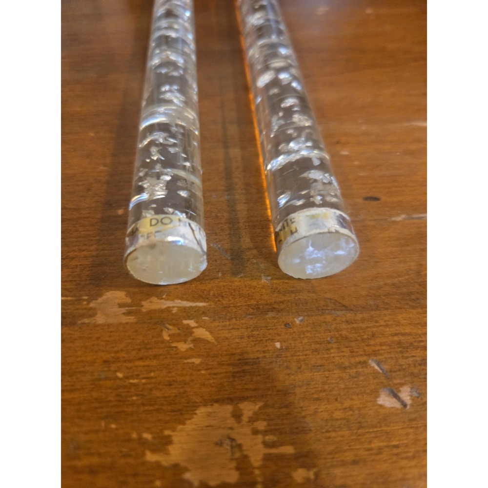 Vintage Lucite Acrylic Clear Taper Pair Candles Silver Flake 10" MCM Box Incl. - Picture 6 of 12